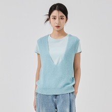 oldcolour欧珂2022春宽松休闲针织衫短袖两件套GO11021656-499