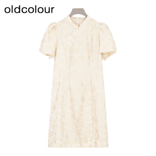 oldcolour欧珂夏季清凉时尚复古短袖长款连衣裙女BR23101039
