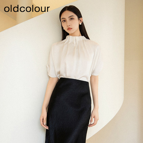 oldcolour夏季新款白色时尚通勤高级设计感短袖衬衫女BR280120A1