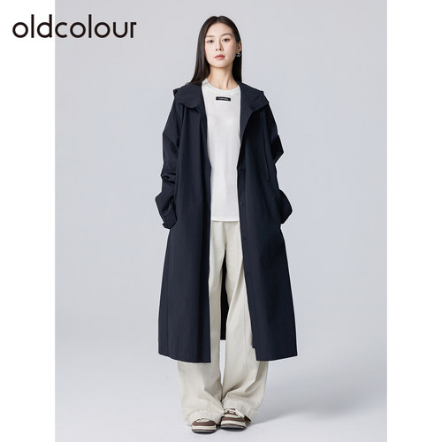 oldcolour欧珂春秋季简约韩系松弛感休闲通勤连帽长款风衣外套