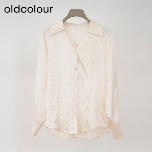 oldcolour欧珂2024春季时尚纯色宽松长袖衬衫女Q110107A1-799