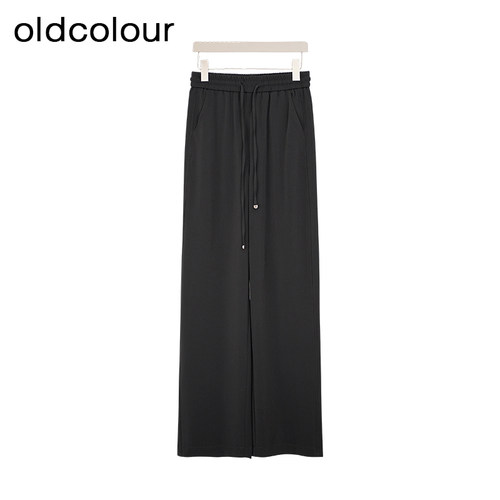 oldcolour夏季松紧腰系带直筒宽松休闲简约长裤女Q280701A1-559