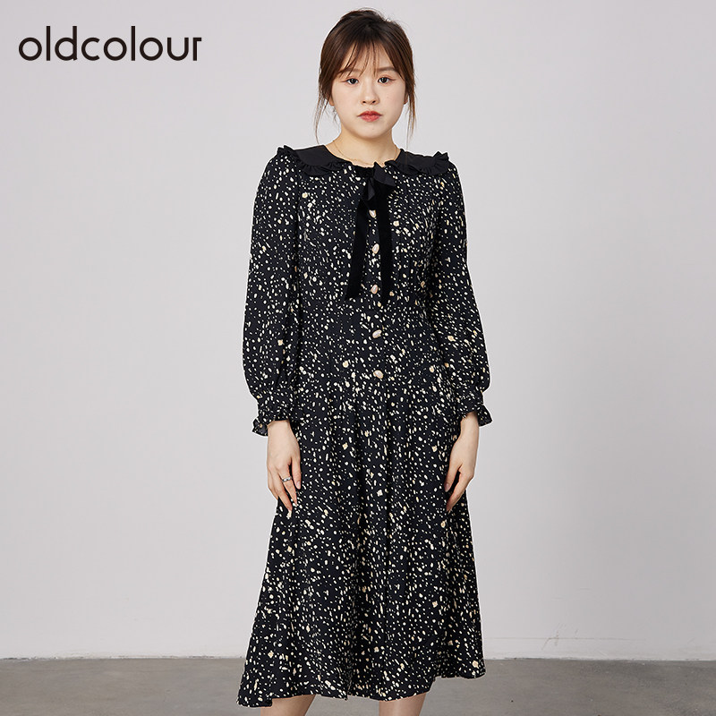 oldcolour2022秋娃娃领碎花宽松显瘦减龄连衣裙N33103399-859