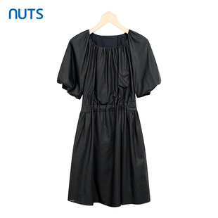 599 A字裙百搭纯色连衣裙327101040B NUTS夏季 少女感泡泡袖