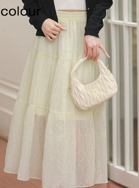 oldcolour秋季新款时尚休闲百搭清新风网纱半身裙女BQ310605A1