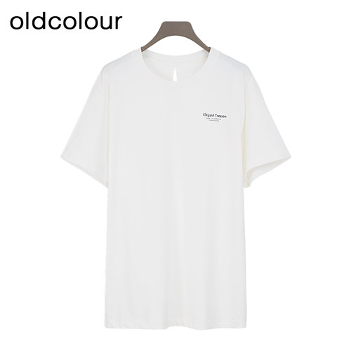oldcolour夏季白色简约印花百搭休闲宽松短袖T恤女BR290205A1