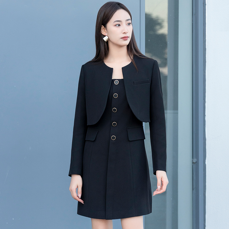 oldcolour春新品时尚黑色修身显瘦圆领气质套装女Q121012A1-1299