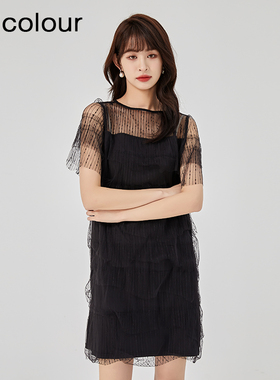 oldcolour2023夏设计感小众气质宽松蕾丝蛋糕连衣裙O21101153-799
