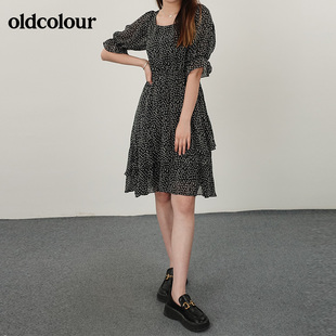 oldcolour21夏方领碎花高腰连衣裙薄款 699 减龄N21101178