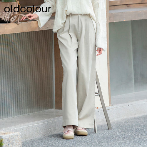 oldcolour春秋款简约休闲高腰气质直筒宽松西装裤女Q120710A1-699