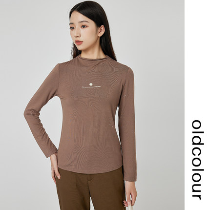 oldcolour半高领T恤内搭秋新款长袖修身打底衫女O31023077B-299