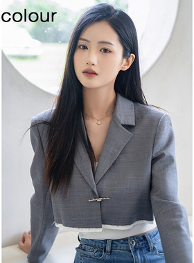 oldcolour秋季新款时尚气质翻领短款西装外套女BQ330403A1