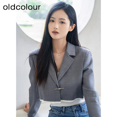 oldcolour秋季新款时尚气质翻领短款西装外套女BQ330403A1