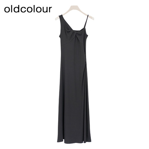 oldcolour夏季新款黑色设计感小众气质长款吊带连衣裙BR281007A1