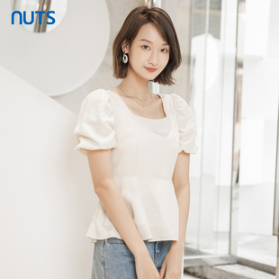 上衣221011217B NUTS夏天小众法式 短款 衬衫 459 方领泡泡袖