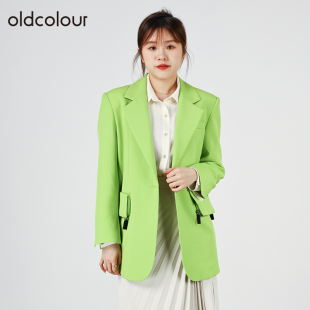 1199 外套女O32048205 oldcolour2022秋宽松垫肩款 绿色直筒西装