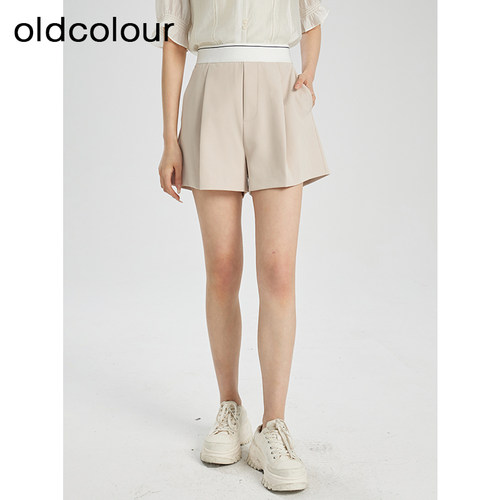 oldcolour夏季撞色拼接简约气质高腰宽松休闲短裤女Q220702A1-599