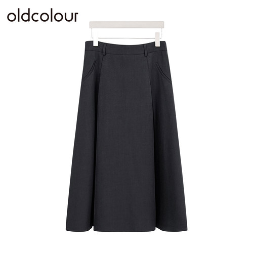 oldcolour欧珂春秋季纯色简约通勤百搭休闲A字长裙女BR110608A1