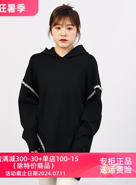 oldcolour欧珂秋季休闲黑色带帽套头长袖卫衣女O33103340-799