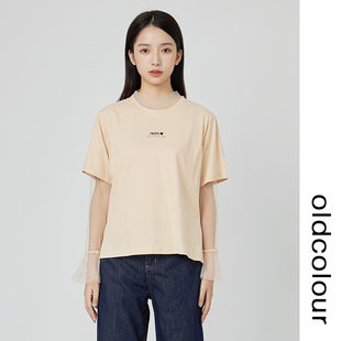 oldcolour拼接百搭宽松T恤女春秋款 399 气质上衣女通勤O31023074B