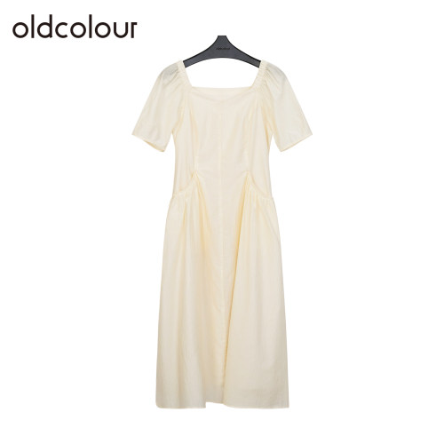 oldcolour欧珂夏季休闲简约通勤显瘦纯色短袖连衣裙女Q231013A1