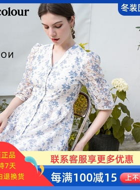 oldcolour欧珂21秋季法式V领高腰显瘦镂空碎花收腰BN31102017-899