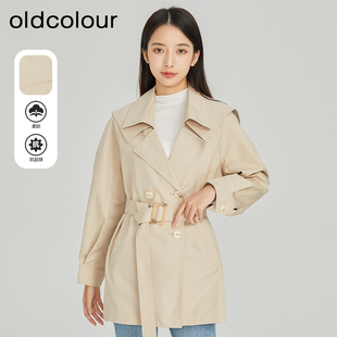 分-oldcolour春季2023新款英伦风休闲小个子双排扣短款风衣外套女