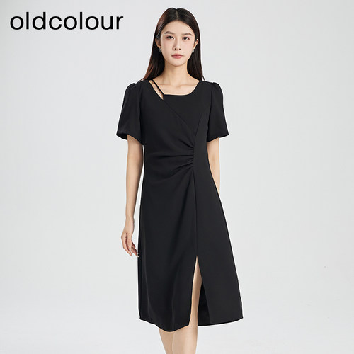 oldcolour夏季优雅气质高级感设计感短袖连衣裙女Q221001A1-859
