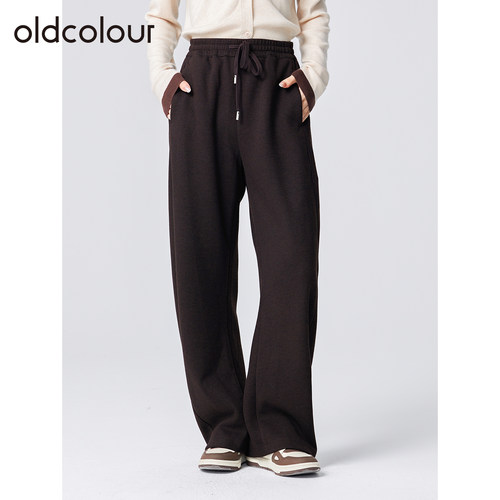 oldcolour欧珂春秋季休闲简约时尚百搭显瘦松紧腰直筒运动长裤女