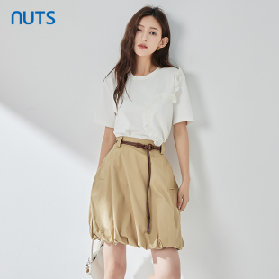 NUTS云朵花苞裙复古蓬蓬裙子感高腰a字褶皱短裙325061028 459