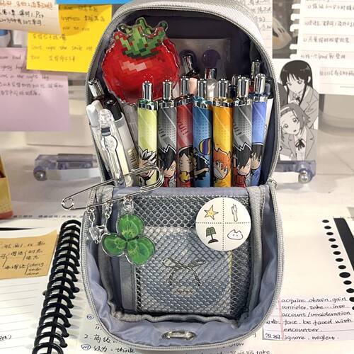 站立折叠笔袋创意大容量高中生多功能收纳学生小众桌面文具文具盒