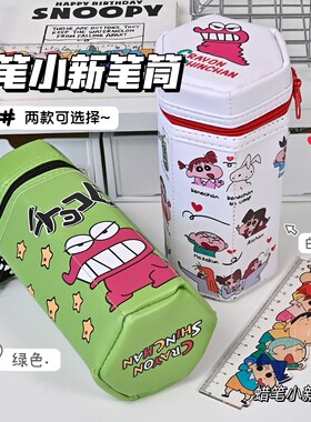 蜡笔小新笔袋带盖卡通六角形鳄鱼文具创意大容量学生课桌收纳盒