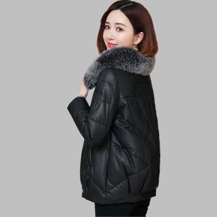 大毛领皮衣外套女2024秋冬新款韩版pu皮棉衣短款加厚加棉羽绒棉服