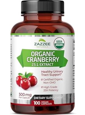 Zazzee USDA Organic Cranberry 25:1 Extract， 12，500 mg Str