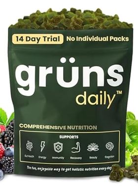 Gruns Daily Gummies， Super Greens Gummies - Organic Spiru