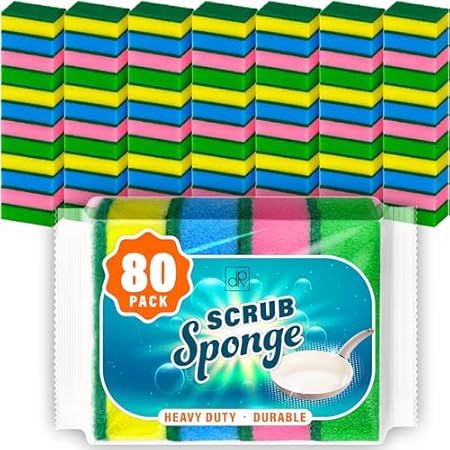 DecorRack 80 Count Non-Scratch Cleaning Scrub Sponges， Du
