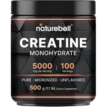 NatureBell Creatine Monohydrate Powder 500 Grams， 5000mg