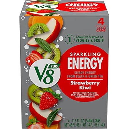 V8 +Energy Sparkling Strawberry Kiwi Juice Energy Drink，