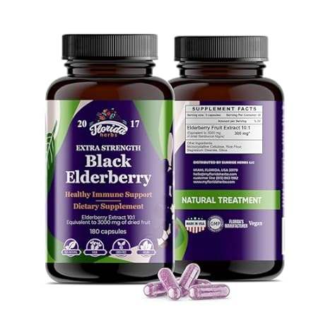 Black Elderberry Capsules | 180 Count | Sambucus Elderber
