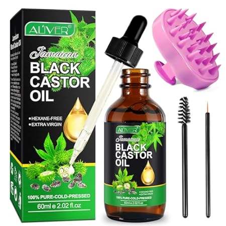 ALIVER Jamaican Black Castor Oil with Scalp Massager for