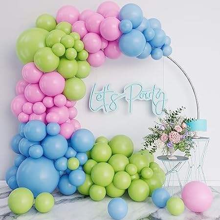 Blue and Pink Balloon Arch Garland Kit-Lime Green Balloon