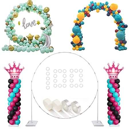 Decojoy Balloon Arch Stand， 7.5ft Large Round Backdrop Fr