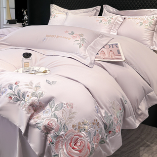 轻奢A类母婴级长绒棉纯棉四件套100全棉刺绣被套床单裸睡床上用品