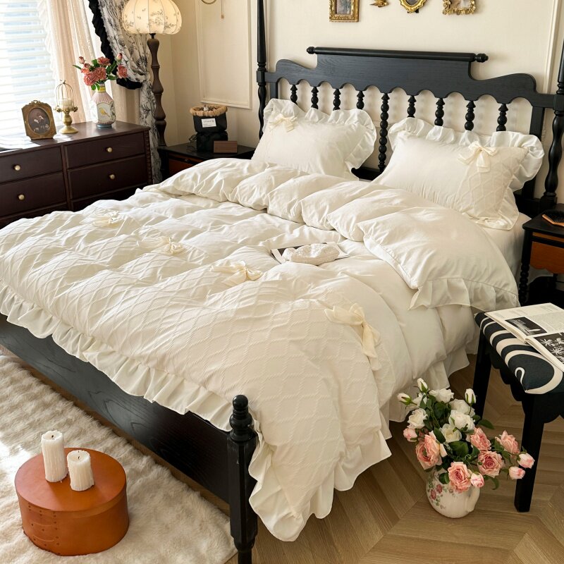 2026款韩式公主风水洗棉四件套浪漫亲肤柔软裸睡被套床单床上用品