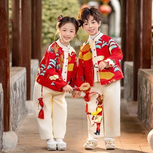 精选幼儿园加绒国潮汉服套装v喜庆元旦表演服冬季男女宝宝中国风