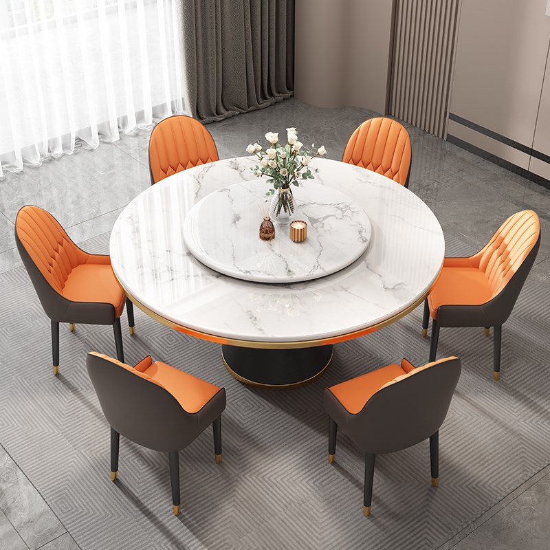 新款餐桌轻奢现代简约客厅家用小户型圆J形转盘网红吃饭桌子大理