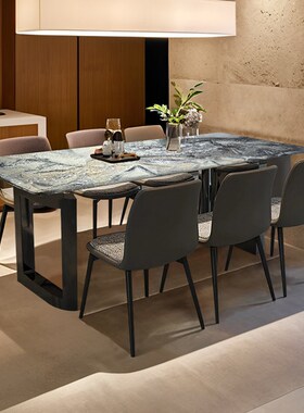 新款Masu Oreo灰色豪华石材B大理石餐桌和椅子组合现代简单的小公