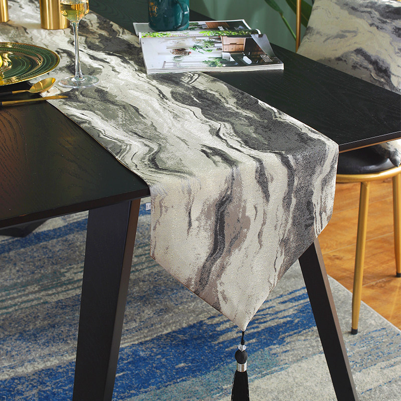 新款桌旗美式e轻奢样板间新中式现代简约茶席茶巾餐桌桌巾茶几长