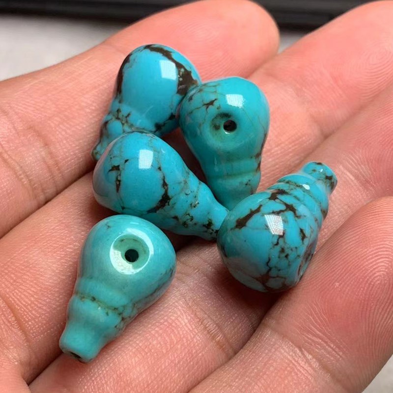 真绿松石三通文玩手串星月108佛珠配件一体三通小佛头.DIY配!