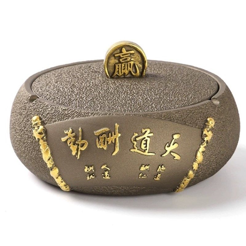 新款树脂创意烟灰j缸带盖大码 潮流复古家用时尚装饰防飞灰烟头缸